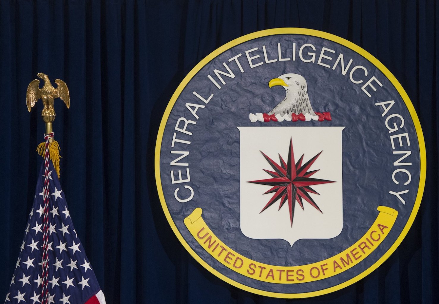 The seal of the Central Intelligence Agency (CIA) is seen at CIA Headquarters in Langley, Virginia, April 13, 2016. (Photo by SAUL LOEB / AFP) (Photo by SAUL LOEB/AFP via Getty Images)