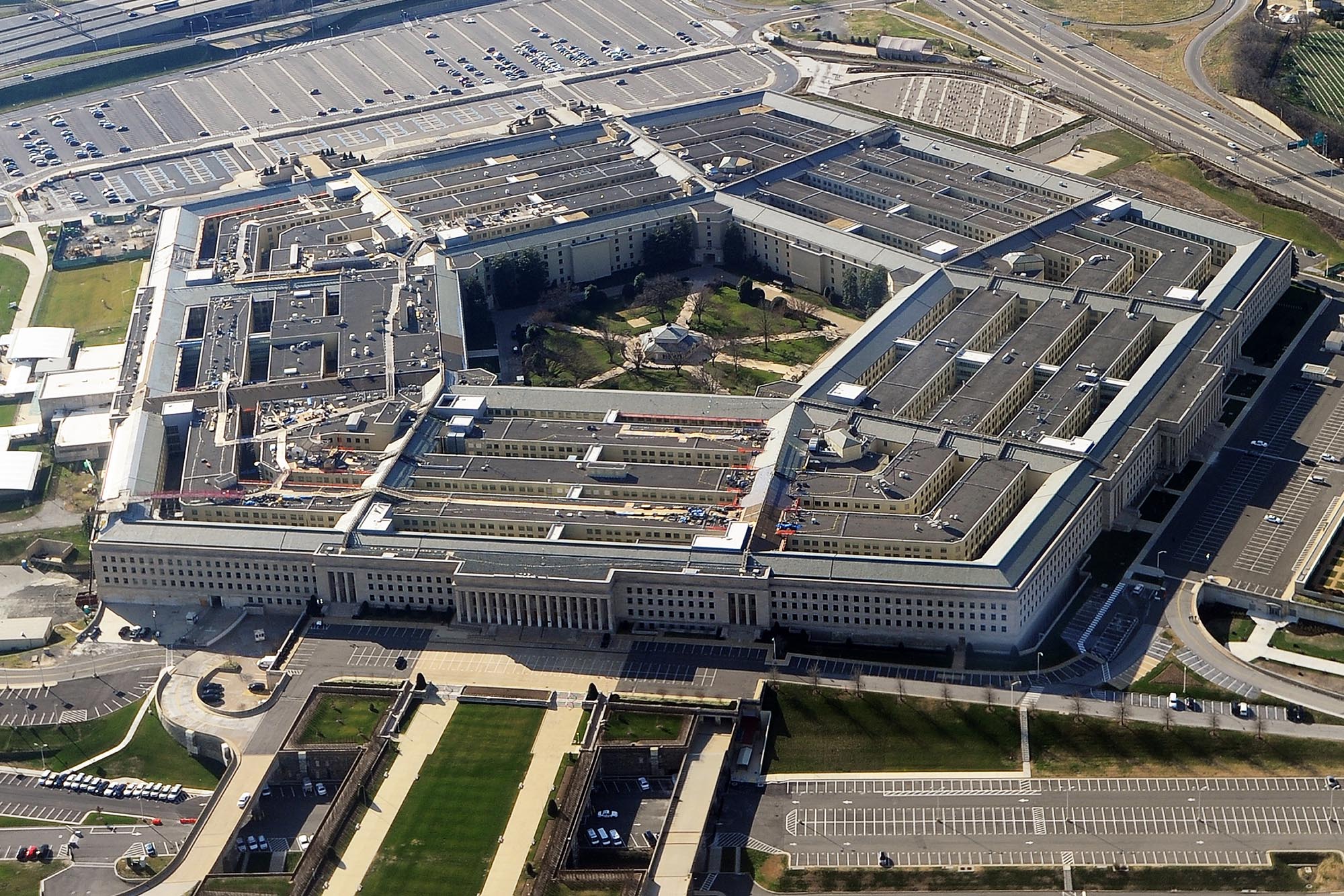 (FILES) This December 26, 2011 file photo shows the Pentagon building in Washington, DC. Despite heated campaign rhetoric, US President Barack Obama and Republican rival Mitt Romney mostly share common ground on national security issues but they are sharply at odds over the defense budget.     AFP PHOTO/FILESSTAFF/AFP/Getty Images