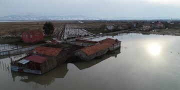 SAMSUN'UN BAFRA ILCESI'NDE SU KANALININ TASMASI SONUCU TARIM ARAZILERI VE EVLER SULAR ALTINDA KALDI. FOTO:MUSTAFA INAN-SAMSUN-DHA